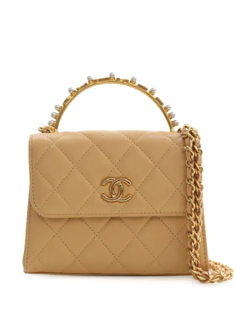 CHANEL Pre-Owned 2021-2026 CC Quilted Lambskin Faux Pearl Top Handle Flap satchel Neutrals XU0WB2HC39A8H86X