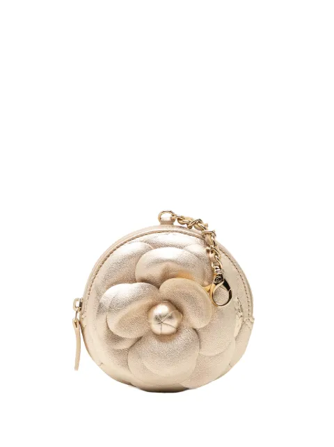 CHANEL Pre-Owned 2021 Mini CC Metallic Lambskin Camellia Bouquet Round Zip coin pouch Gold 9A66J179AMC4C6JQ