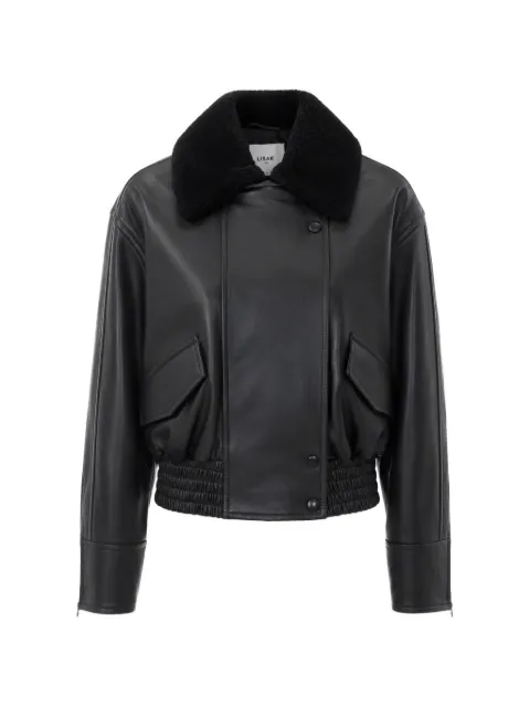 IVY OAK Laila Lane shearling-collar leather jacket Black IO30600079BK999