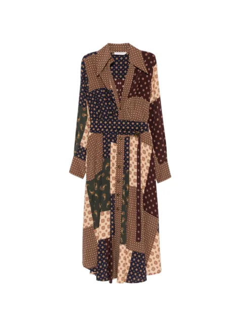ZIMMERMANN Tuck geometric-patchwork midi dress Brown 4182DF26R