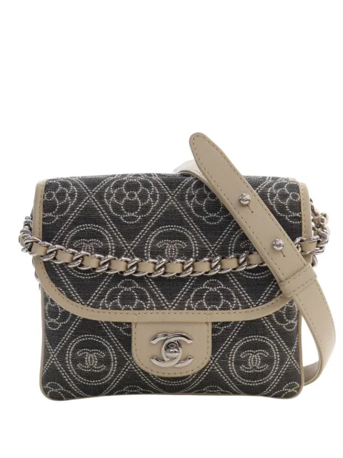 CHANEL Pre-Owned 2018 Camellia Printed Canvas Double Side Flap satchel Grey LE0VVYSAKI09OJAM