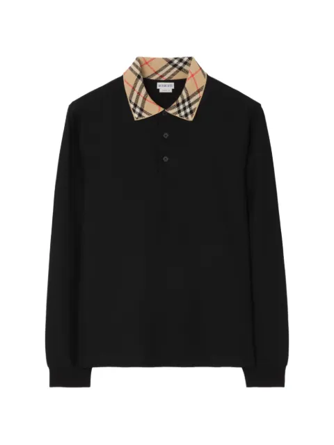Burberry long-sleeve Check collar cotton polo shirt Black 8132655