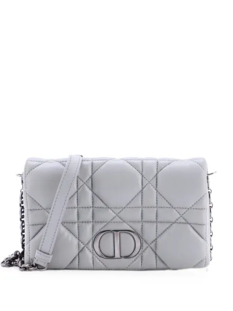 Christian Dior Pre-Owned Caro Flap Pouch with Chain Macrocannage Quilt Calfskin Mini crossbody bag Grey 2UZGL6ISXG0BUZSY