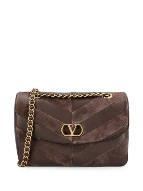 Valentino Garavani Djuna medium chain bag in suede and nappa with chevron pattern Brown WB0T55TIE