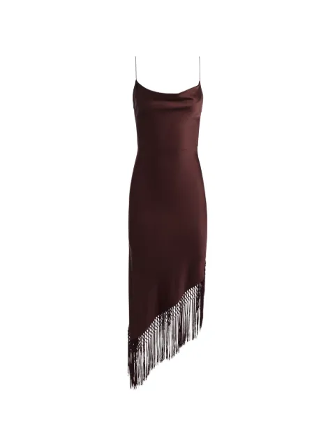 alice + olivia Harmony fringe-trimmed asymmetrical dress Brown CC608A43508