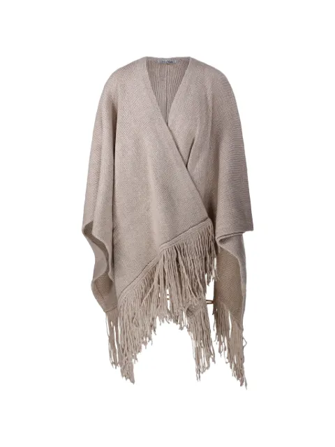 Max Mara fringe-trimmed knitted poncho Neutrals 2624746032600