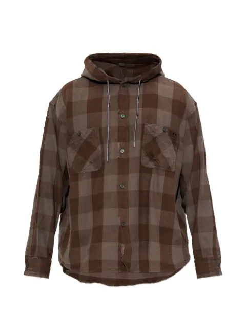 Diesel distressed hooded shirt in check flannel Brown A233410HNBX
