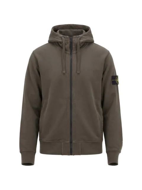 Stone Island 6100009 organic-cotton fleece oversized-fit zip-up hooded sweatshirt with pockets Grey L2S156100009S0051