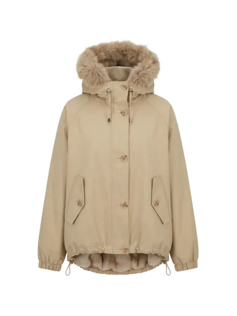 VALENTINI 1972 faux-fur trim hooded coat Neutrals K6104REV