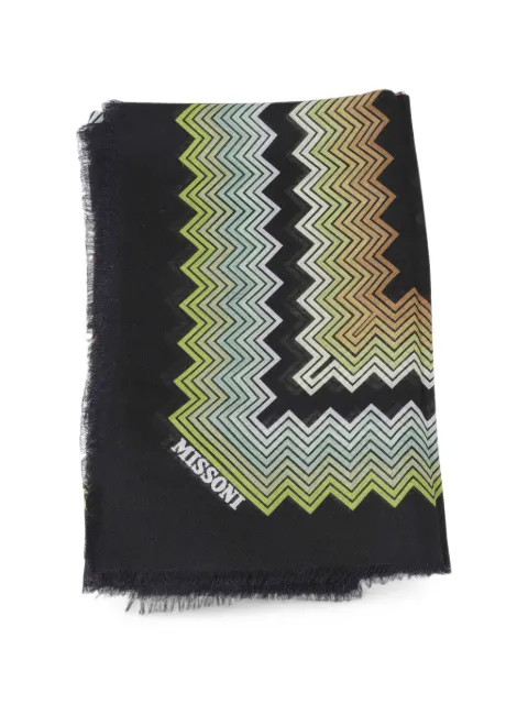 Missoni zigzag-print frayed scarf Black SL80MMDA958099