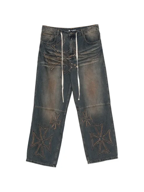 Vale cross-patch drawstring jeans Blue MOTOCROXXXDENIM