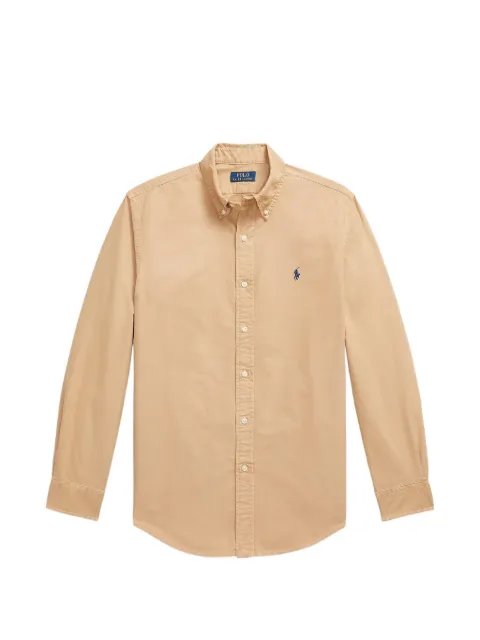 Polo Ralph Lauren logo-embroidered button-down cotton shirt Neutrals 710806E11