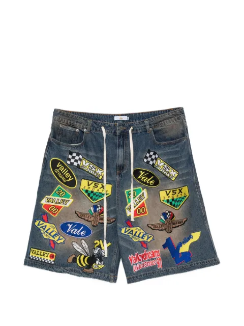 Vale patch-detail drawstring shorts Blue PASSPORTJORTSDENIM
