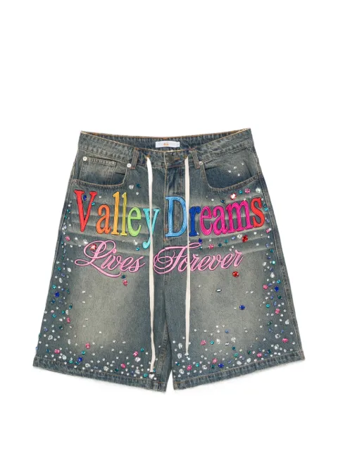 Vale crystal-embellished embroidered shorts Blue ICECREAMJORTSDENIM
