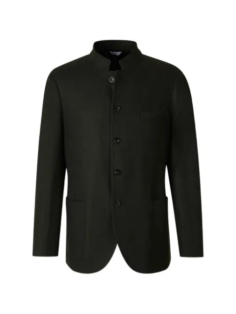 Boglioli herringbone-pattern mandarin-collar blazer Green K5602JFB3401
