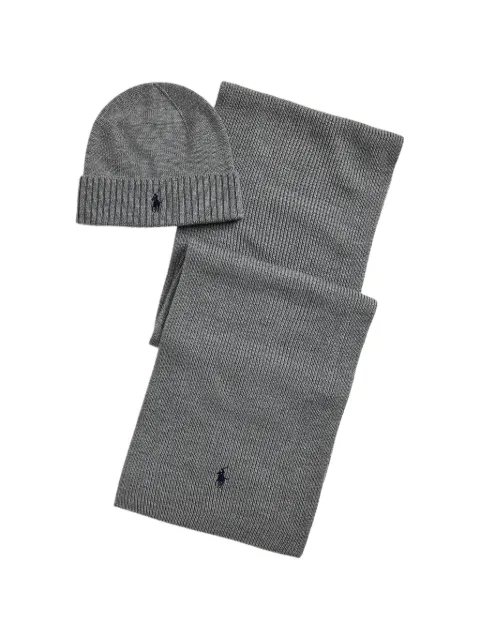Polo Ralph Lauren logo-embroidered ribbed beanie hat and scarf set Grey 710951E11