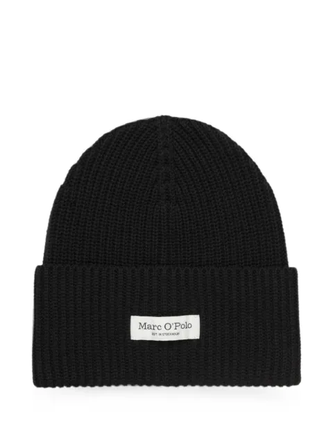 Marc O'Polo DFC ribbed-knit logo-patch beanie hat Black 5000009229