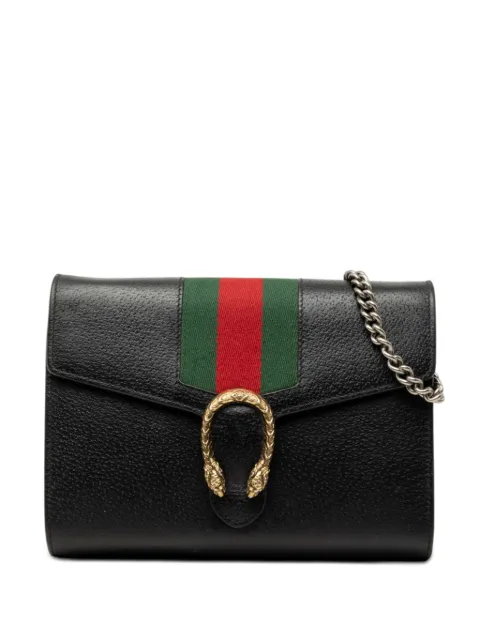Gucci Pre-Owned 2016-2026 Mini Calfskin Dionysus Web Wallet On Chain crossbody bag Black 7PAFSBQH1G0L1JXE