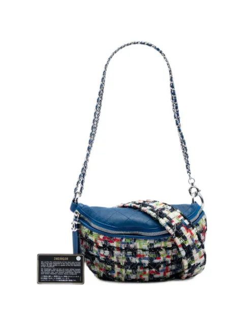 CHANEL Pre-Owned 2017-2018 Tweed and Stitched Calfskin Convertible Waist Bag satchel Blue 5Q8A0KKOMZQ2378F