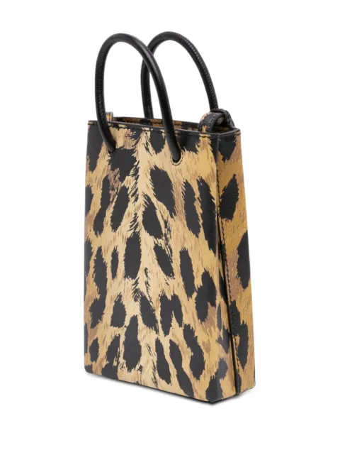 Balenciaga Pre-Owned 2020 Mini Leopard Print Logo Shopping Phone Holder satchel Brown 48A9NVRIUWVFNCWD