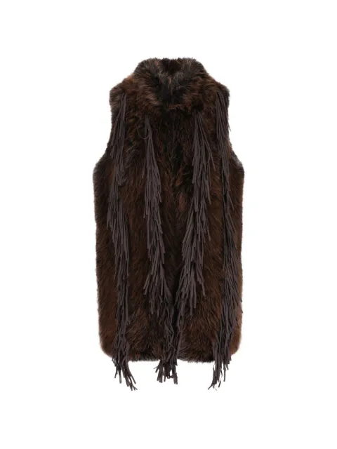 UNCOMMON fringed sleeveless coat Brown TH113FFFX