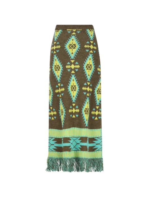 COLOUR MARKET fringed intarsia-knit maxi skirt Green 2260072