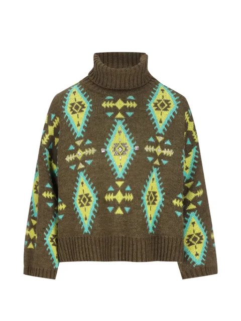 COLOUR MARKET crystal-embellished intarsia-knit sweater Green 2260099