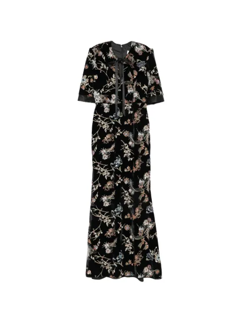 DE SANTIS floral-embroidered velvet maxi dress Black AB178