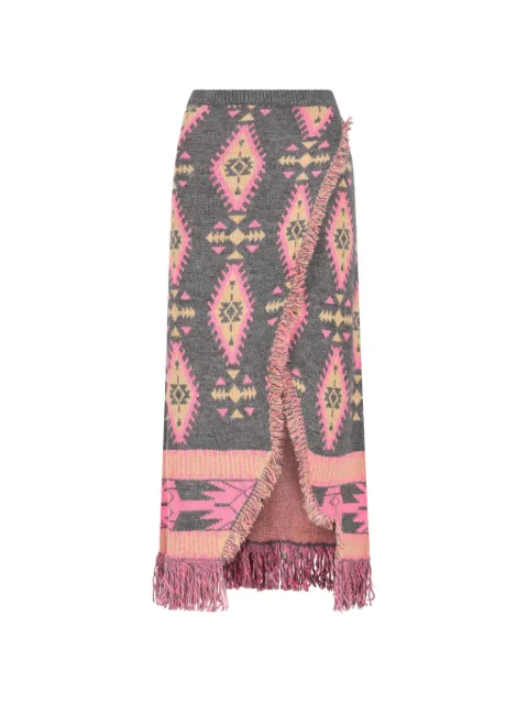 COLOUR MARKET geometric-pattern fringed maxi skirt Grey 2260072