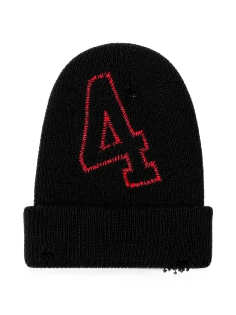 424 embroidered distressed beanie hat Black 424AAW180039