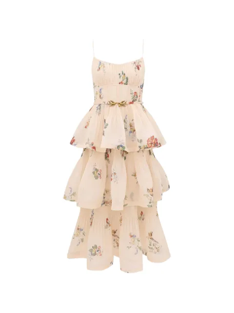 ZIMMERMANN pleated tiered midi dress Neutrals 5495DF26RNOVELTY