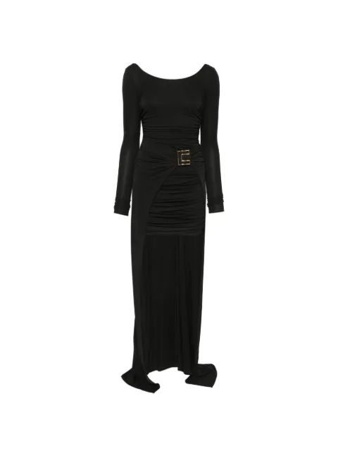 Elisabetta Franchi ruched logo-buckle asymmetric dress Black ABR3567E2