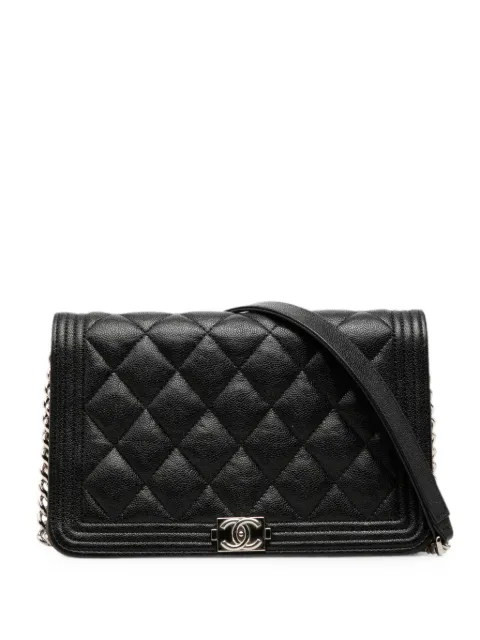 CHANEL Pre-Owned 2019 Mini Quilted Caviar Boy Wallet on Chain crossbody bag Black HRWAABCDV32U3VGT