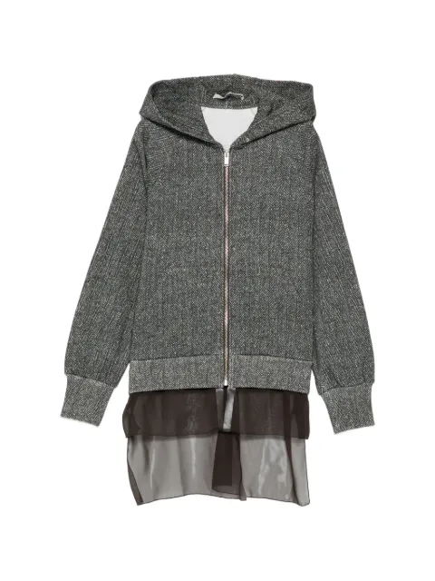 Undercover herringbone-pattern layered-hem hoodie Grey UP2F18031JUL