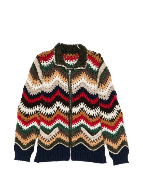 sacai mix-crochet knitted blouson Blue 2604130MMULTI