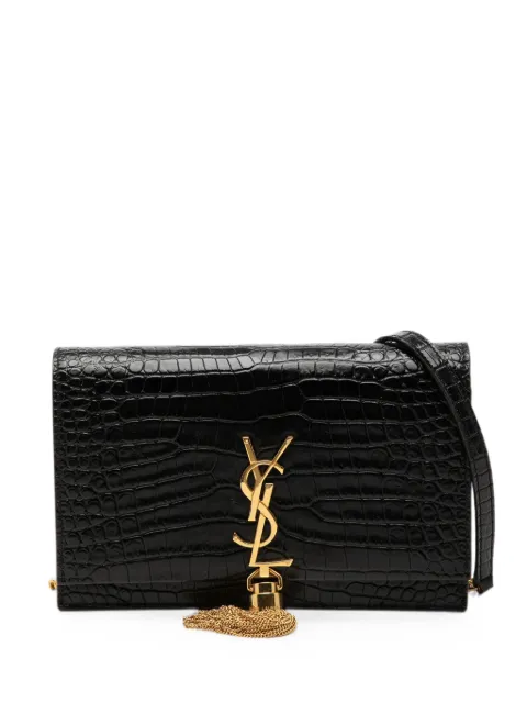 Saint Laurent Pre-Owned 2018 Small Croc Embossed Leather Monogram Kate Tassel crossbody bag Black PXSR683A764RKDH6
