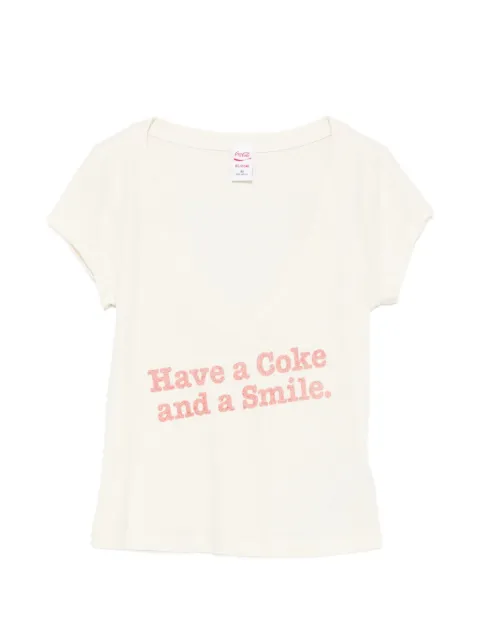 RE/DONE x Coca Cola slogan-print V-neck T-shirt Neutrals 02402WDVT001