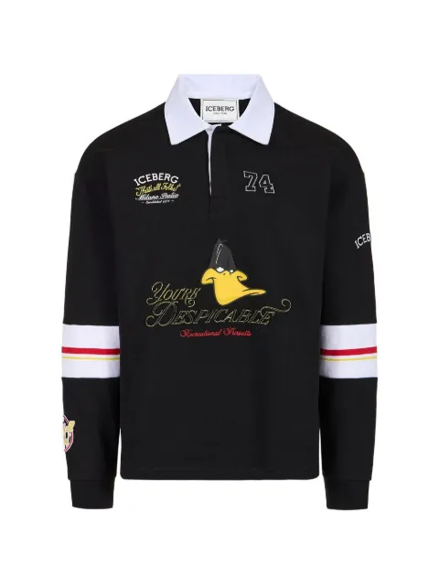 Iceberg graphic-print long-sleeve polo shirt Black E080630A