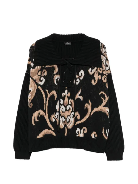 ETRO intarsia-knit lace-up sweater Black WRKE0326AQ12U
