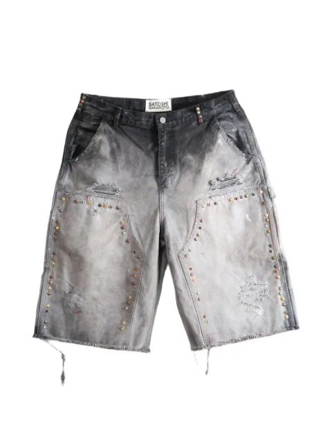 SATOSHI NAKAMOTO Danny's Carpenter stud-embellished distressed shorts Grey SS26SHT001BLK