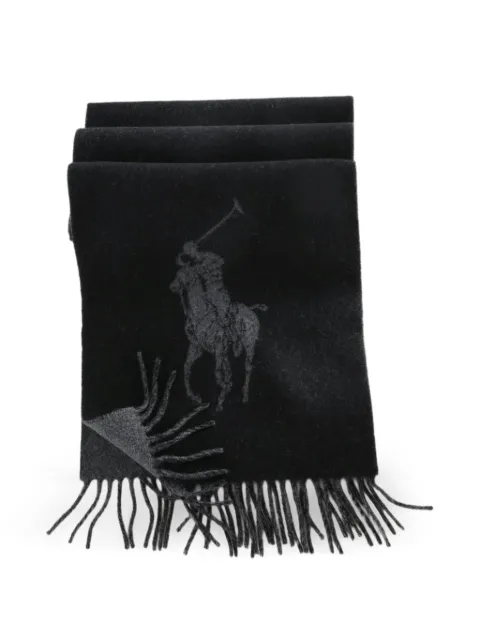 Polo Ralph Lauren Pony motif fringed scarf Black WC0584