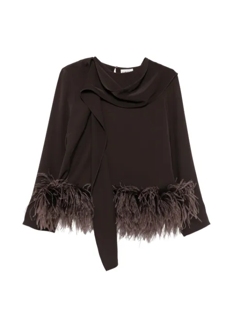 P.A.R.O.S.H. feather-trim draped blouse Black POKER26D313382P