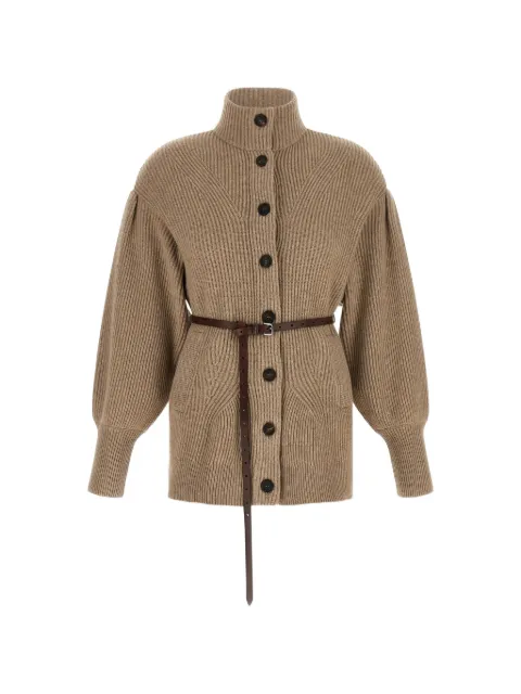 Brunello Cucinelli belted ribbed-knit wool cardigan Neutrals M16750836C077