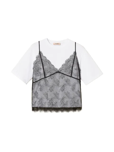 TWINSET crew neck T-shirt and lace top White 262TT2553