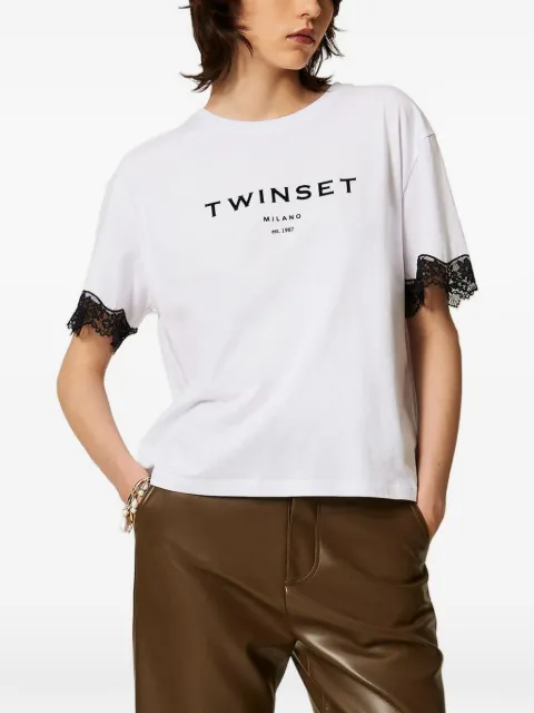 TWINSET jersey T-shirt with logo and lace White 262TP2304