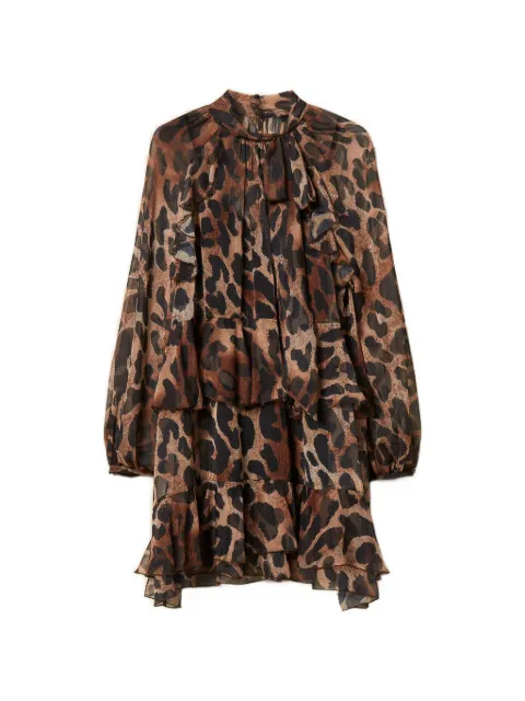 TWINSET short voile dress with animal print Brown 262AP2212