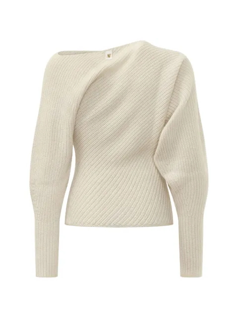 Alberta Ferretti asymmetric-neck rib-knit sweater White 262UA09036603