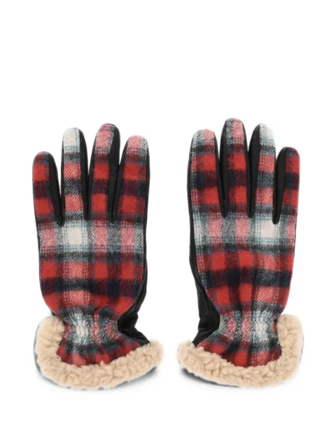 DSQUARED2 checked shearling-trim gloves Red M0016SJ01W06988