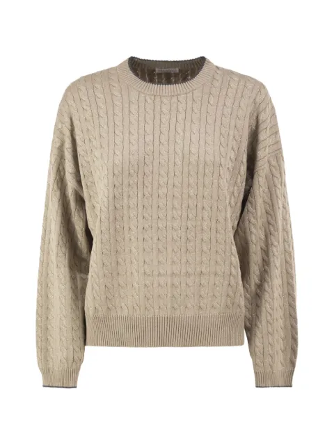 Brunello Cucinelli cable-knit shimmering cotton sweater Neutrals MAZ226110CBO65
