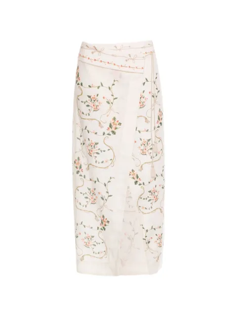 Agua By Agua Bendita Tierra Navegante floral-print midi skirt Neutrals 21986IVORY